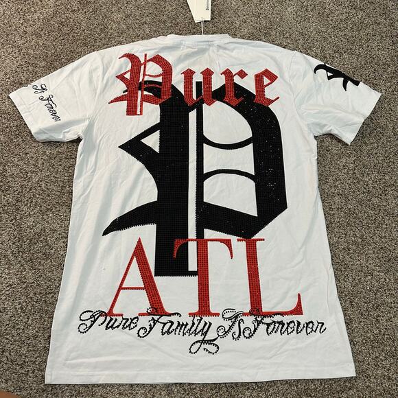 PURE Men's Red and Black Pure ATL Logo Diamond Tee Size M In White - Picture 3 of 14